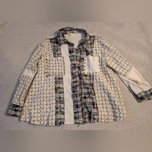 Plaid and Lace Button-Up Shirt